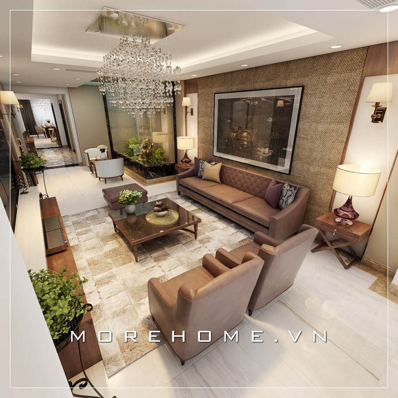 Bộ sofa màu nâu sang trọng cho không gian phòng khách